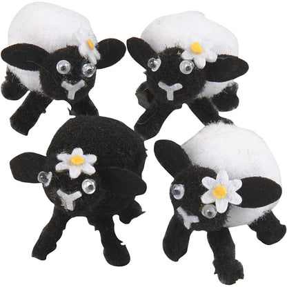 Easter Lambs - 4 Pack Chenille Lambs with Rolling Eyes - 35mm - Home - Crafts