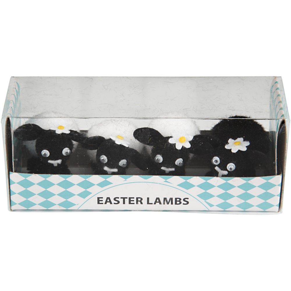 Easter Lambs - 4 Pack Chenille Lambs with Rolling Eyes - 35mm - Home - Crafts