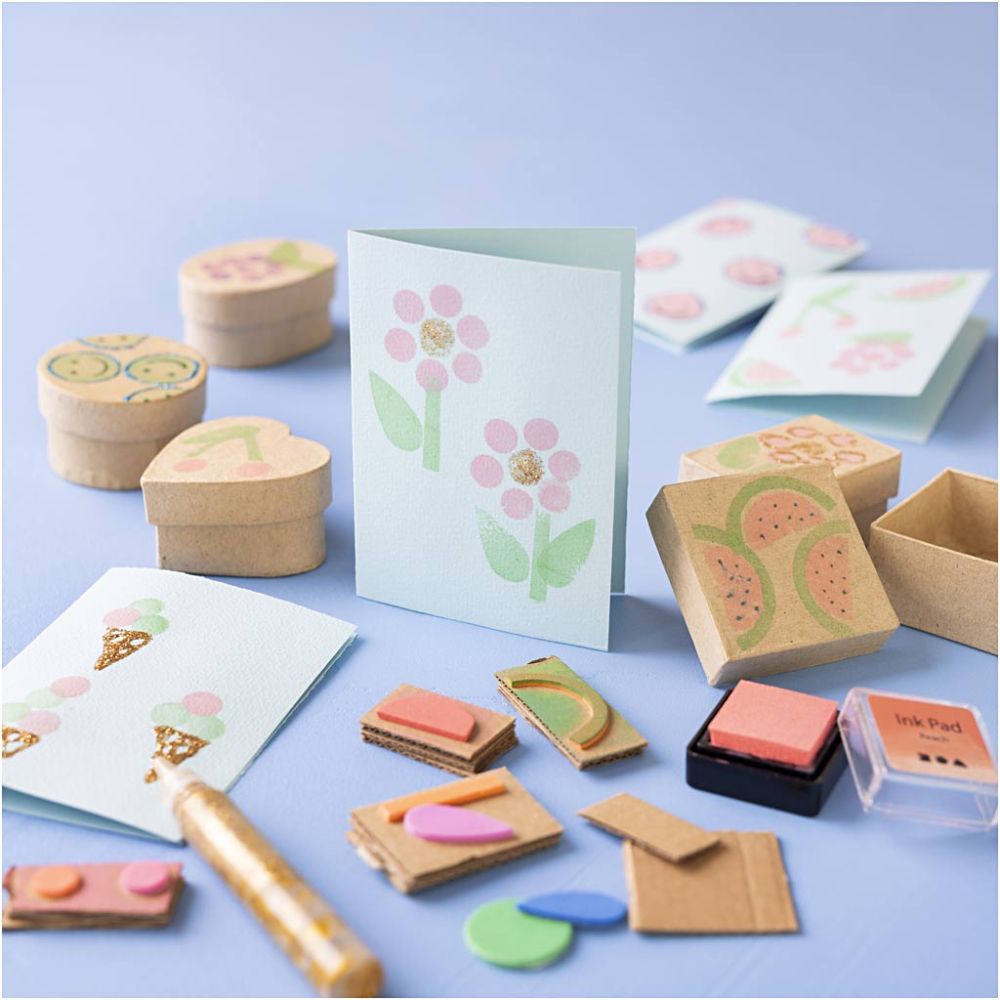 Foam Stamp Printing Kit for Kids - Decorate Boxes & Cards with Custom Stamps - Home - Crafts