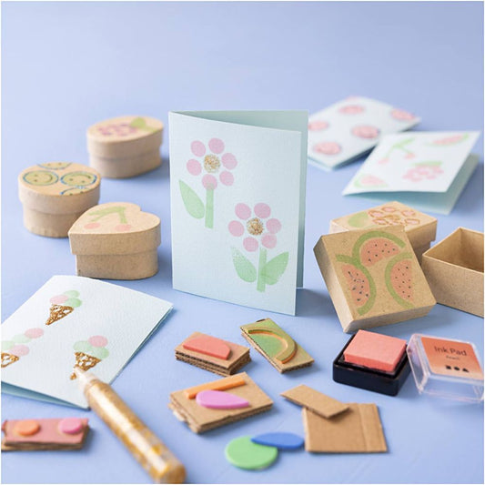 Foam Stamp Printing Kit for Kids - Decorate Boxes & Cards with Custom Stamps - Home - Crafts