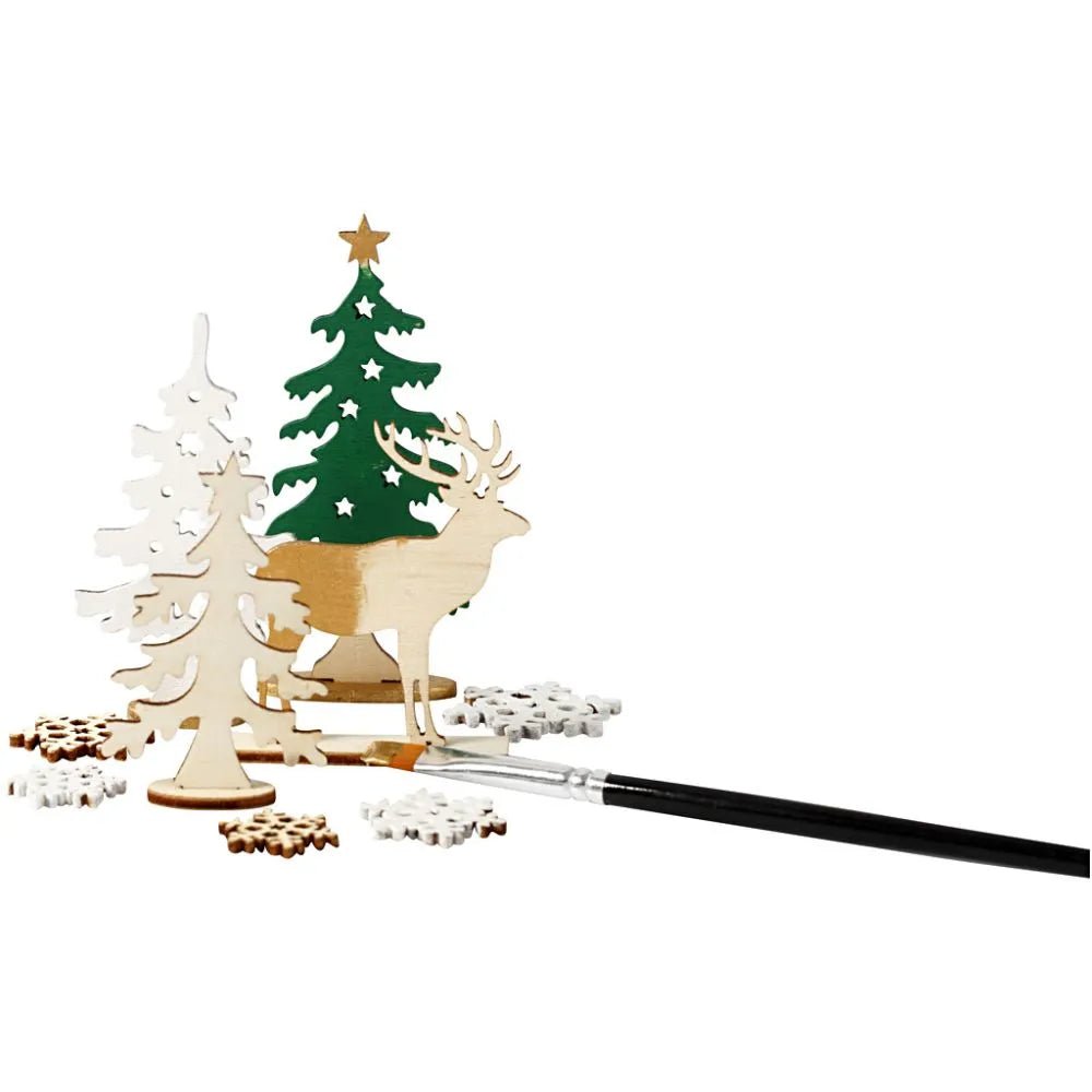 Forest With Roe Deers Plywood Self Assembly Figures With Foot 15.5cmx17.5cm Decoration Craft