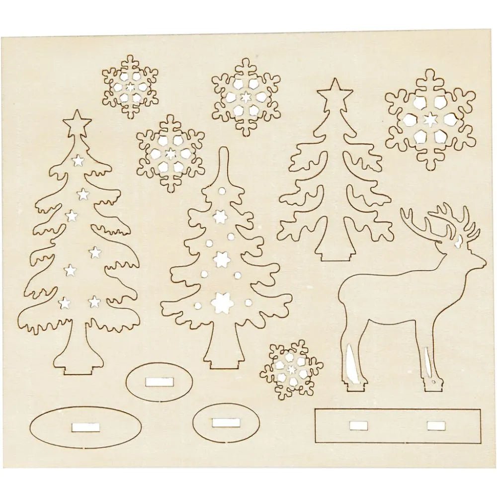 Forest With Roe Deers Plywood Self Assembly Figures With Foot 15.5cmx17.5cm Decoration Craft