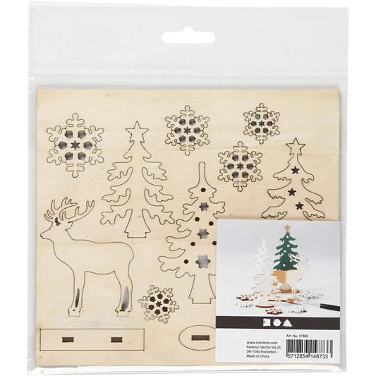 Forest With Roe Deers Plywood Self Assembly Figures With Foot 15.5cmx17.5cm Decoration Craft