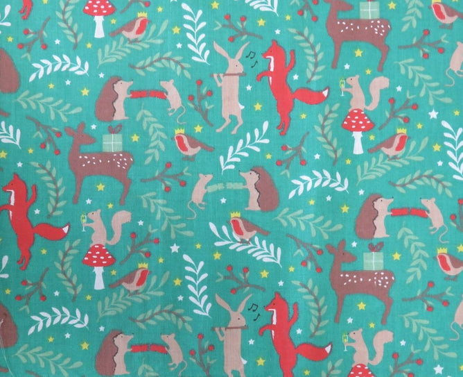 Christmas Sally Forest Party Polycotton Floral Fabric - Green