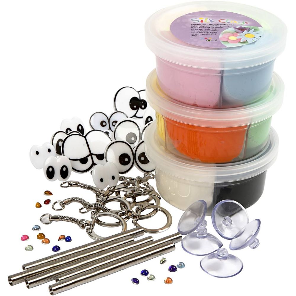 Funny Friends Silk Clay® Kit - Create 10 Wobbly Character Figures with Eyes & Keychains - Home - Crafts