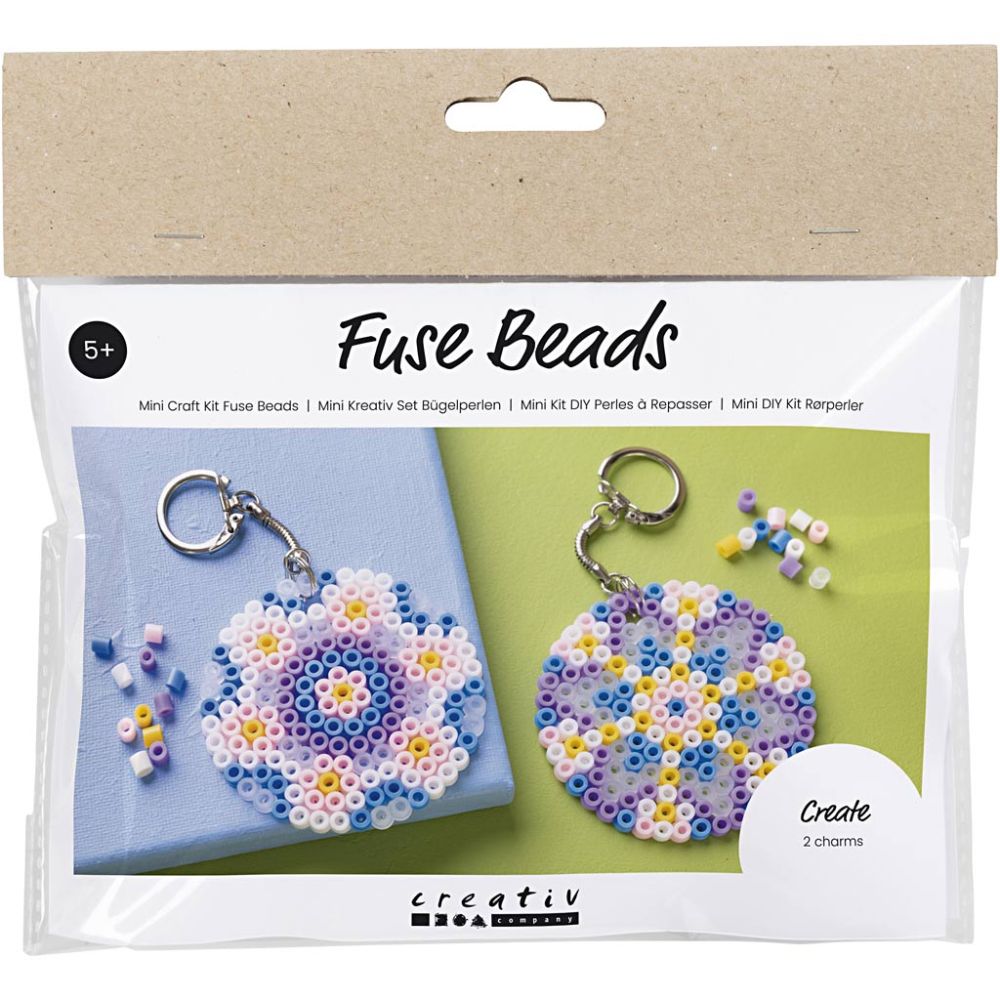 Fuse Bead Keyring Kit for Kids - Create 2 Colourful Bag Charms with Peg Board & Beads - Home - Crafts
