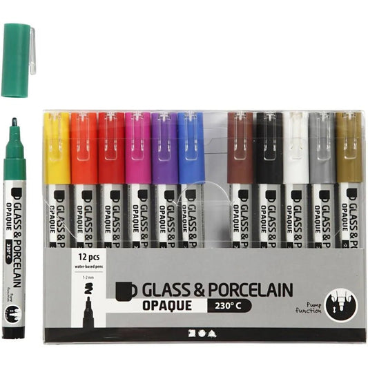 Glass Porcelain Pens Semi-Opaque Water-Based Pump-Action 1-2mm 4/12packs