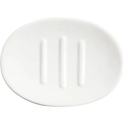 Glazed ceramic Oval Soap Dish glossy White Grooved Base 13.5cm