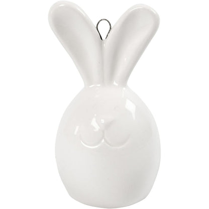 Glazed Ceramic Rabbit Ornaments - Set of 3 White Hares with Metal Hanging Loop - Home-Crafts