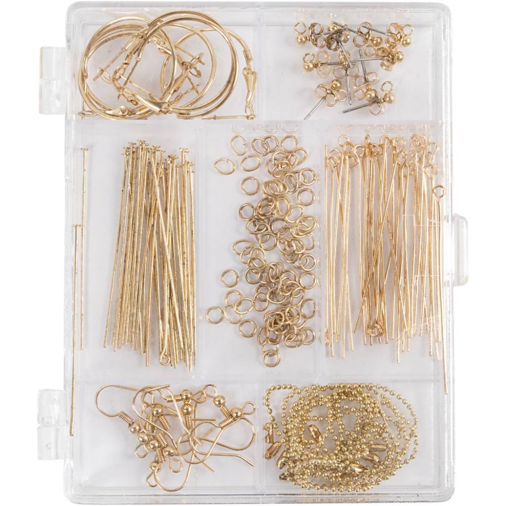 Gold - Plated Jewellery Making Kit - Complete Starter Set with Earring Findings & Chains - Home - Crafts