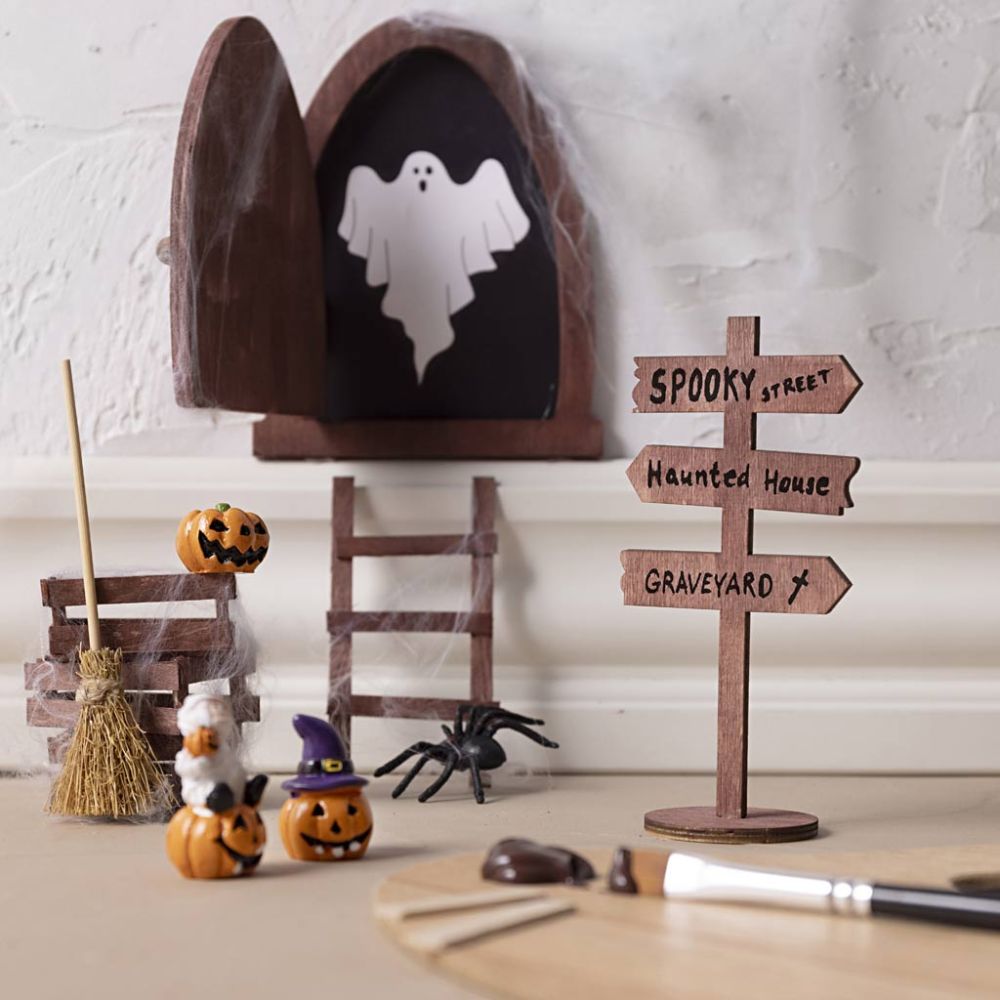 Halloween Miniature Door Kit - Create Spooky Decorative Scene with Ghost & Accessories - Home - Crafts