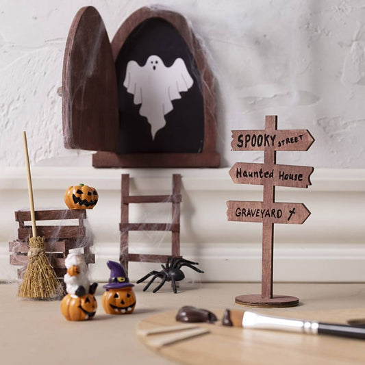 Halloween Miniature Door Kit - Create Spooky Decorative Scene with Ghost & Accessories - Home - Crafts