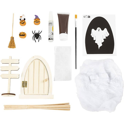 Halloween Miniature Door Kit - Create Spooky Decorative Scene with Ghost & Accessories - Home - Crafts