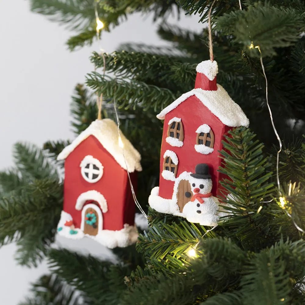Handmade Cardboard Hanging Houses Papier-Mache Paintable Decoration Christmas Tree Winter