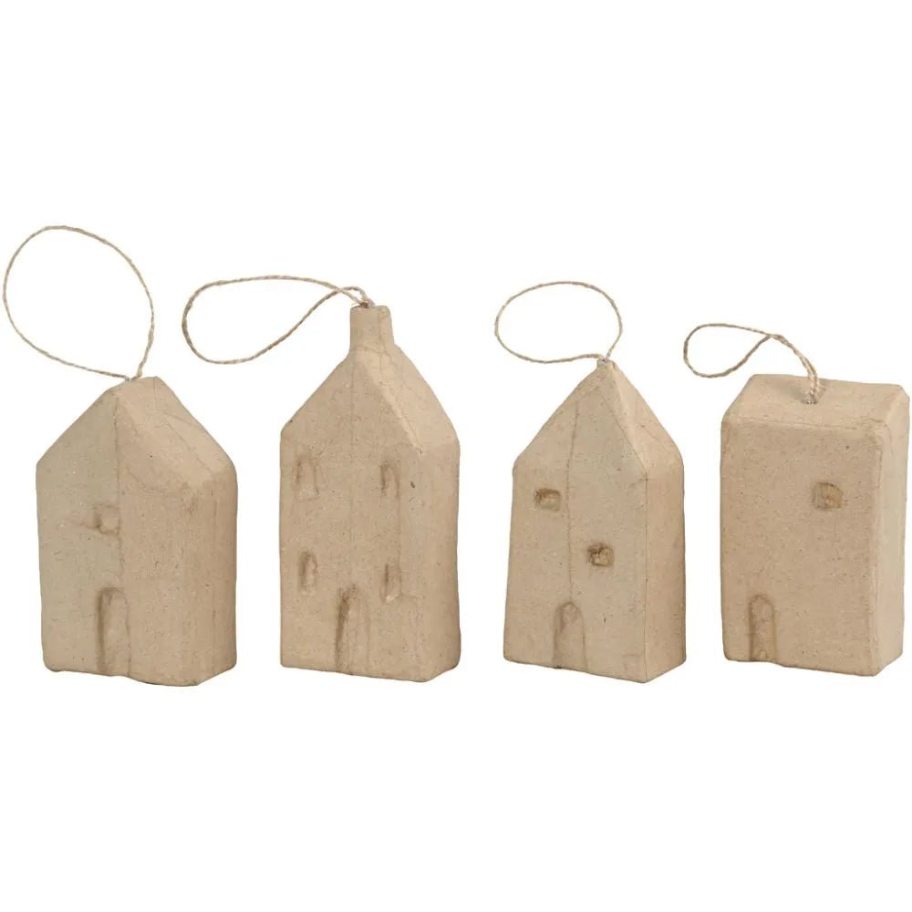Handmade Cardboard Hanging Houses Papier-Mache Paintable Decoration Christmas Tree Winter