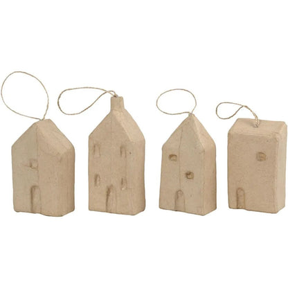Handmade Cardboard Hanging Houses Papier-Mache Paintable Decoration Christmas Tree Winter