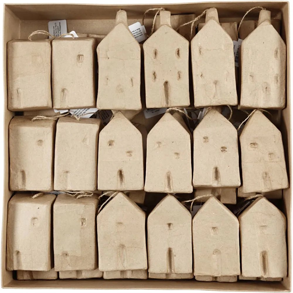 Handmade Cardboard Hanging Houses Papier-Mache Paintable Decoration Christmas Tree Winter