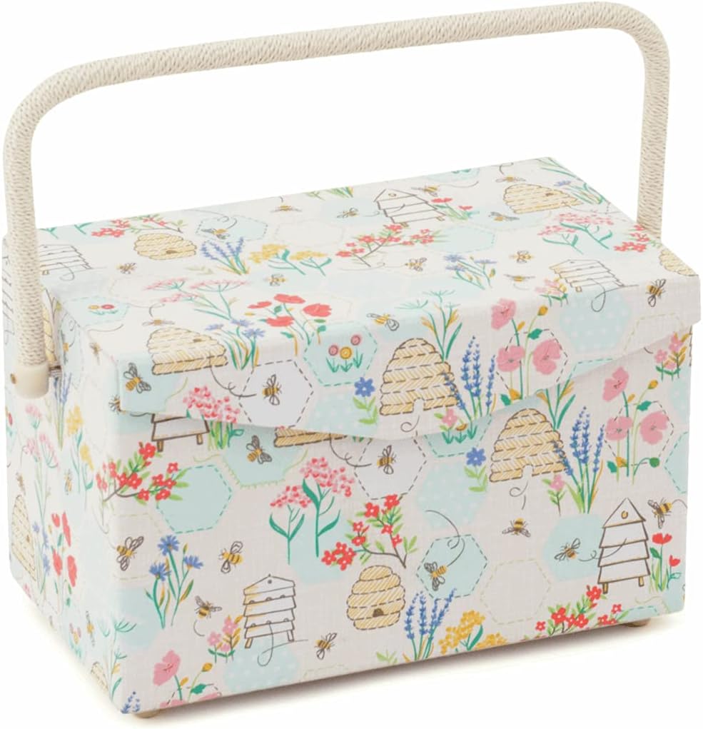 Hobby Gift Sewing Box Fold Over Lid Rectangular Folds Open Inside Tray - Sewing Bee