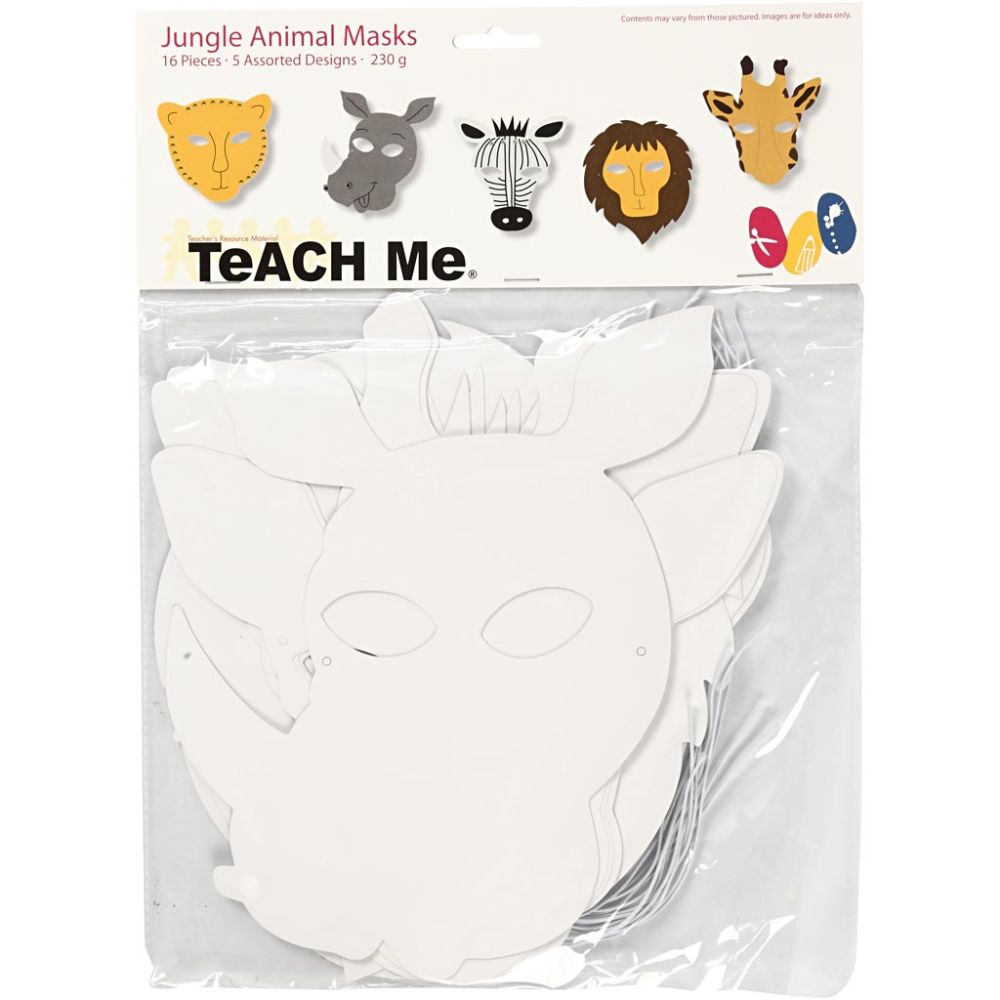 Jungle Animal Masks - Die-Cut Cardboard Masks - 16pc Pack with 5 Designs - Home-Crafts