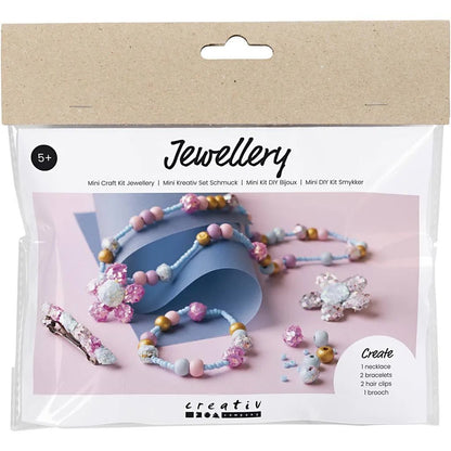 Kid's Jewellery Craft Kit Necklace Bracelet Clips Brooch Pastel Blue Pink - All Materials Included