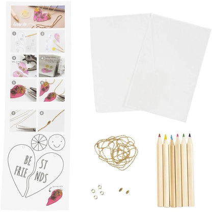 Kid's Shrink Plastic Friendship Necklaces Mini Craft Kit Jewellery - All Materials & Instructions Included