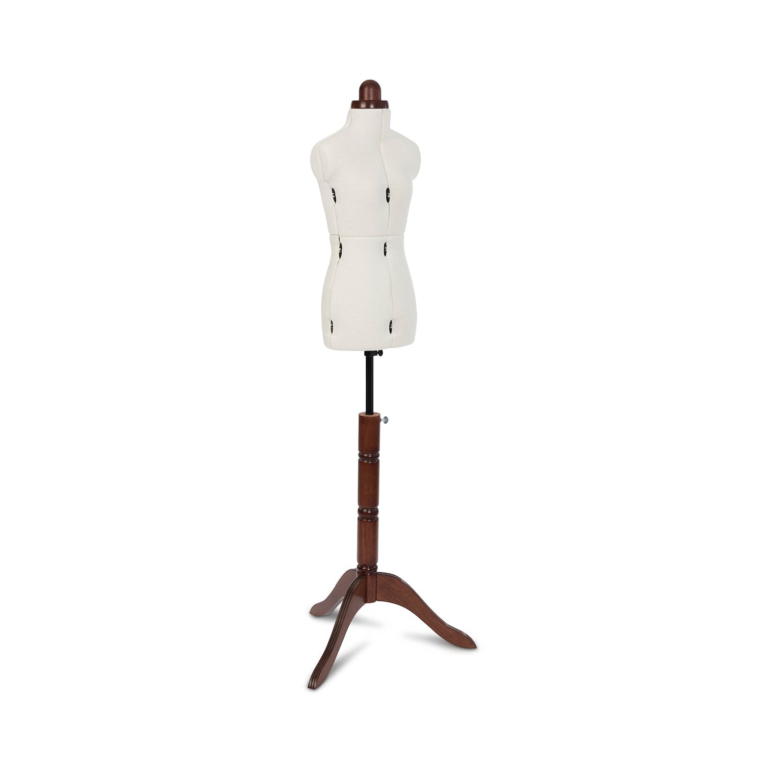 Lady Valet Extra Small Dress Form - Adjustable Mannequin with Vintage Fabric & Walnut Stand - Home - Crafts