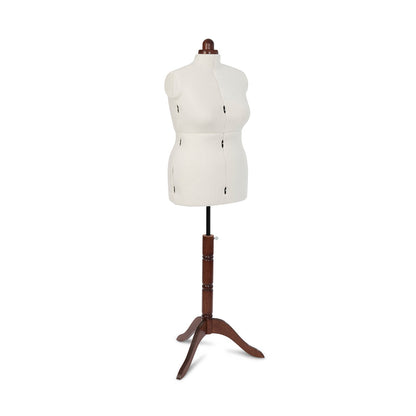 Lady Valet Large Dress Form - Adjustable Mannequin with Vintage Fabric & Walnut Stand - Home - Crafts