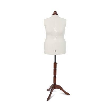 Lady Valet Large Dress Form - Adjustable Mannequin with Vintage Fabric & Walnut Stand - Home - Crafts