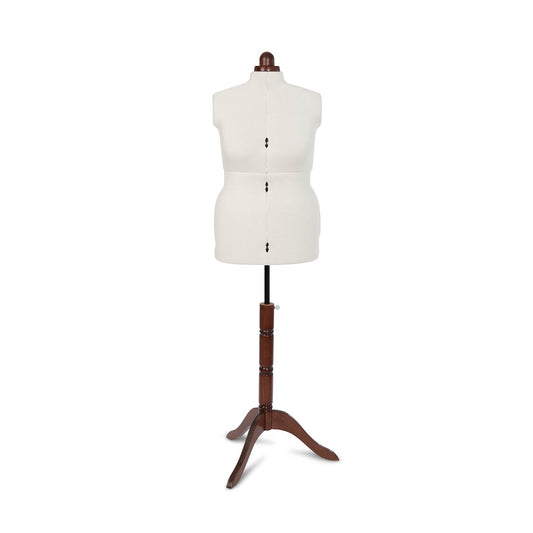 Lady Valet Large Dress Form - Adjustable Mannequin with Vintage Fabric & Walnut Stand - Home - Crafts
