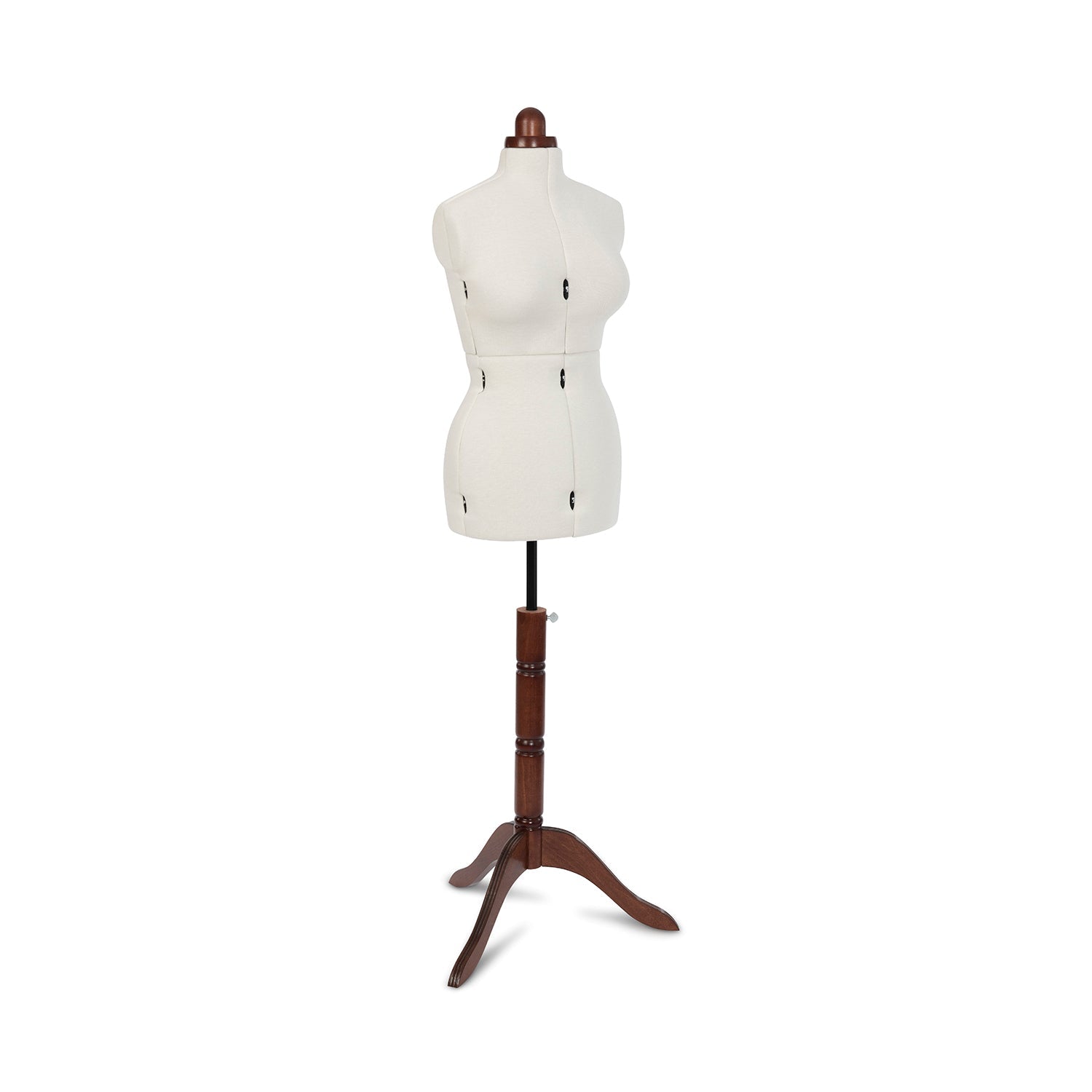 Lady Valet Medium Dress Form - Adjustable Mannequin with Vintage Fabric & Walnut Stand - Home - Crafts