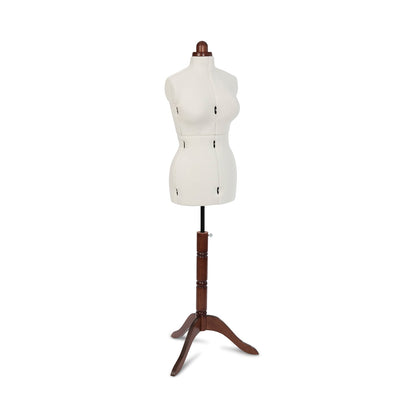 Lady Valet Medium Dress Form - Adjustable Mannequin with Vintage Fabric & Walnut Stand - Home - Crafts
