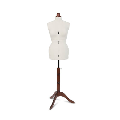 Lady Valet Medium Dress Form - Adjustable Mannequin with Vintage Fabric & Walnut Stand - Home - Crafts