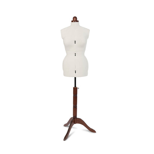 Lady Valet Medium Dress Form - Adjustable Mannequin with Vintage Fabric & Walnut Stand - Home - Crafts
