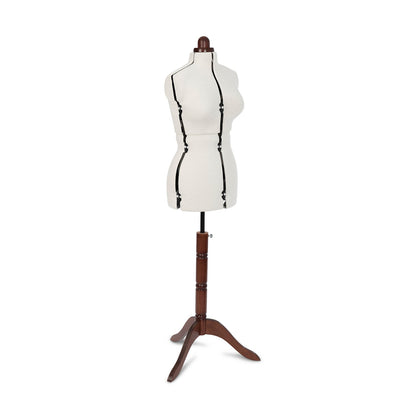 Lady Valet Medium Dress Form - Adjustable Mannequin with Vintage Fabric & Walnut Stand - Home - Crafts