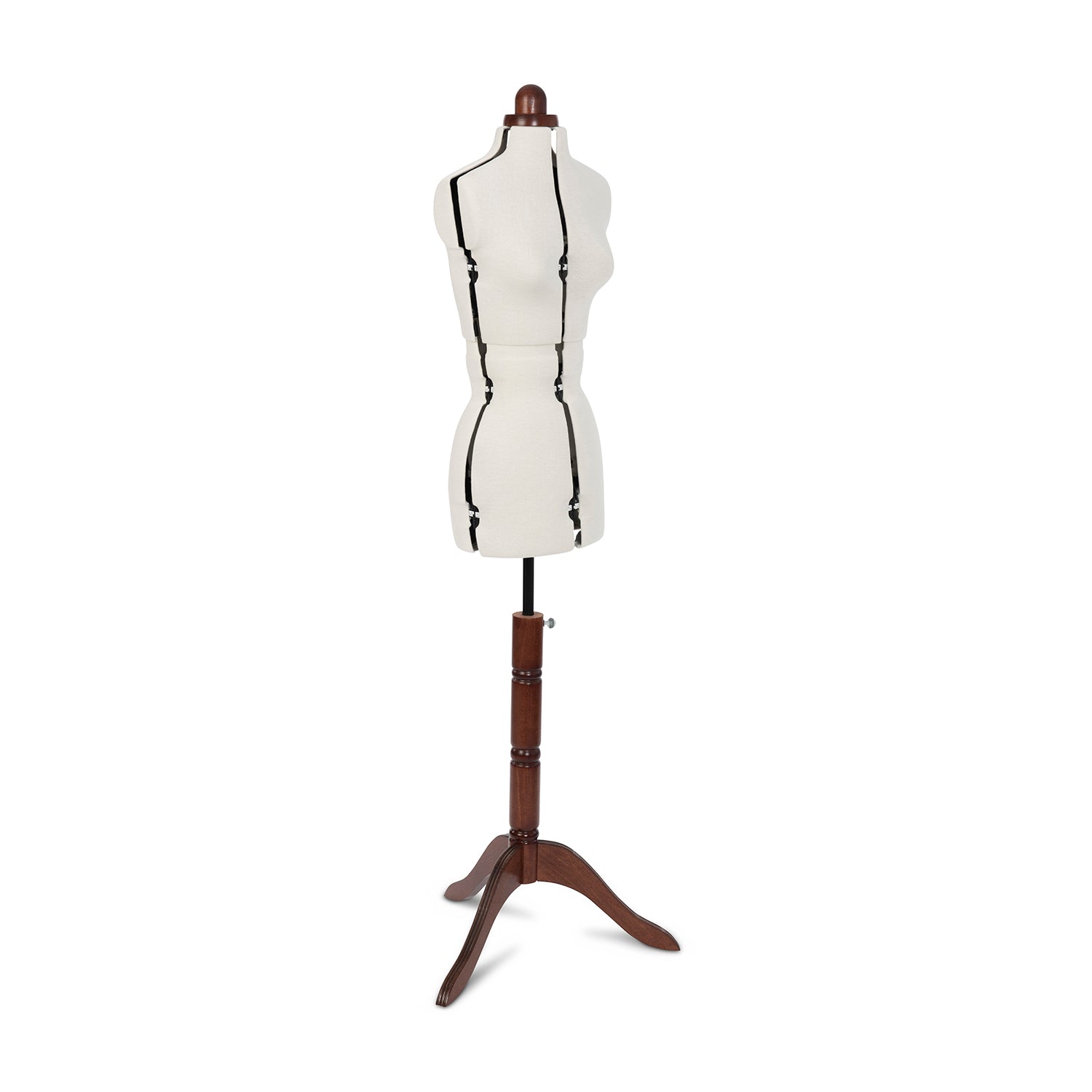 Lady Valet Small Dress Form - Adjustable Mannequin with Vintage Fabric & Walnut Stand - Home - Crafts