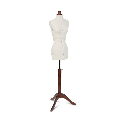 Lady Valet Small Dress Form - Adjustable Mannequin with Vintage Fabric & Walnut Stand - Home - Crafts