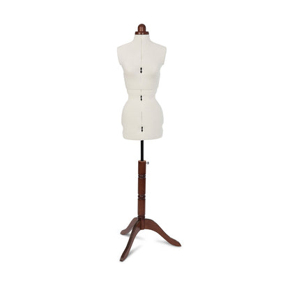 Lady Valet Small Dress Form - Adjustable Mannequin with Vintage Fabric & Walnut Stand - Home - Crafts