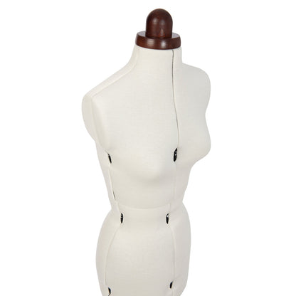 Lady Valet Small Dress Form - Adjustable Mannequin with Vintage Fabric & Walnut Stand - Home - Crafts