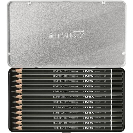 Lyra Premium Quality 12 Artists Drawing Pencils Tin Professional Set 6B to 4H