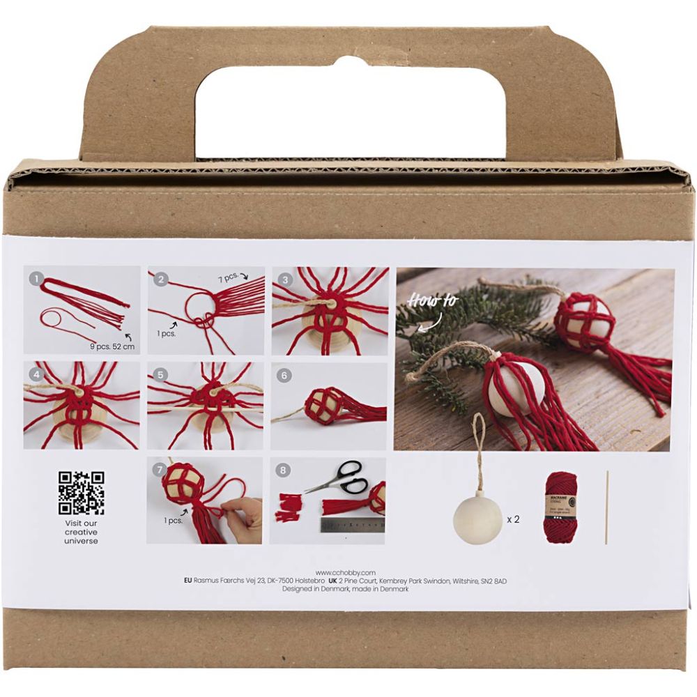 Macramé Christmas Bauble Kit - Create Festive Decorations with Red Nylon Cord - Home - Crafts