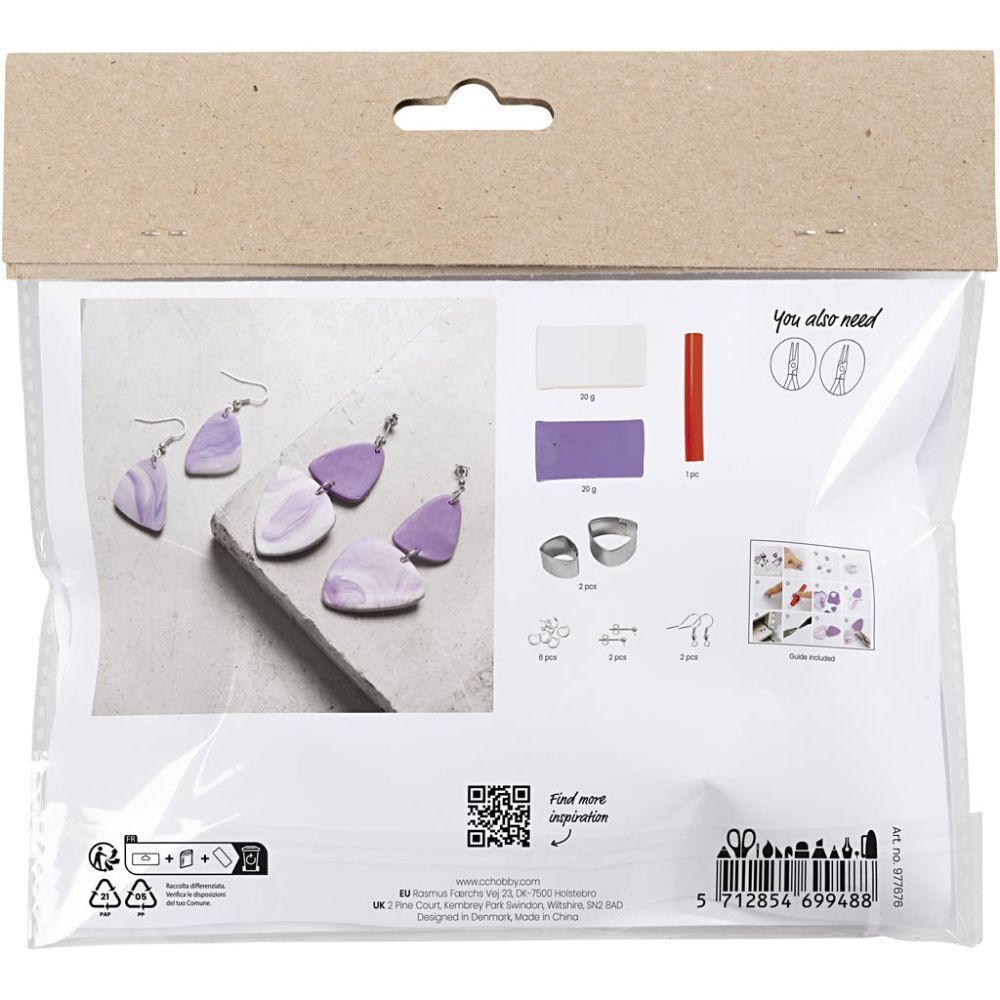 Marbled Polymer Clay Earring Kit - Create 2 Pairs of Light Lilac Statement Earrings - Home - Crafts