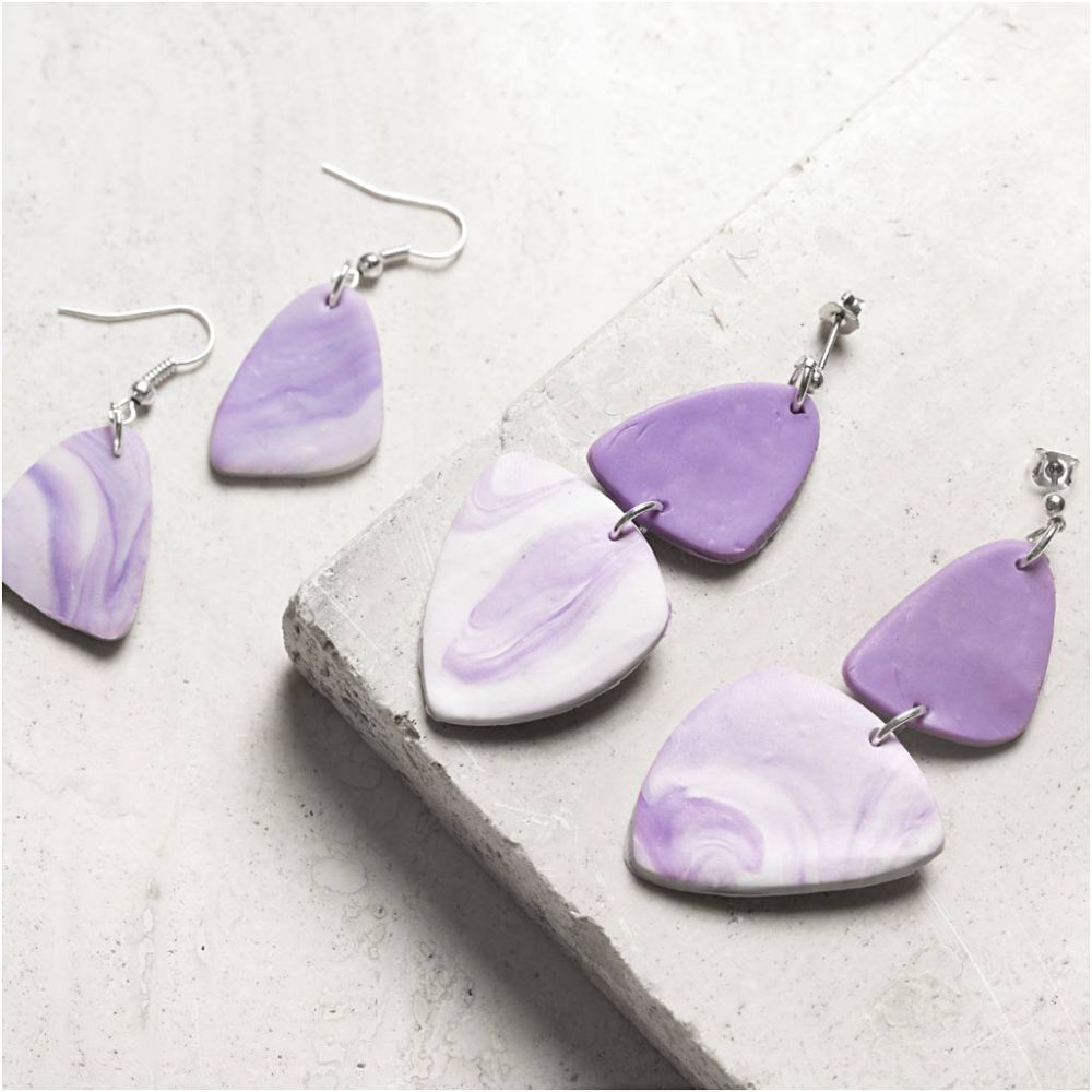 Marbled Polymer Clay Earring Kit - Create 2 Pairs of Light Lilac Statement Earrings - Home - Crafts