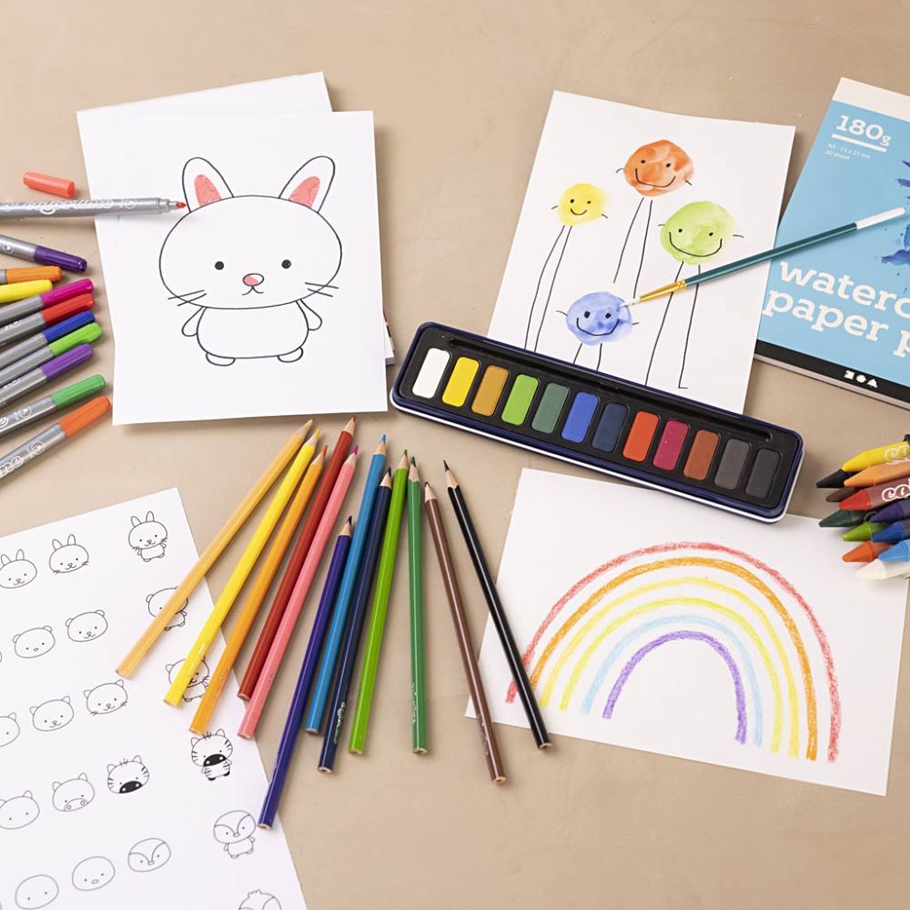 Maxi Art Supplies Kit - Complete Drawing & Painting Set with 65+ Pieces for Kids - Home - Crafts