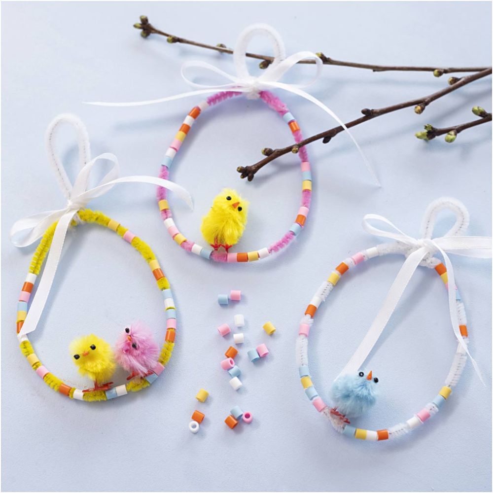 Mini Craft Kit - Spring Hanging Decorations with Fuse Beads & Pipe Cleaner Eggs - Home - Crafts