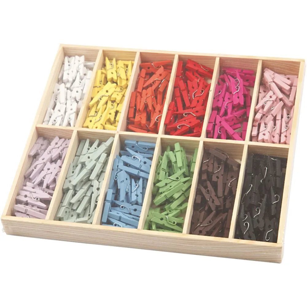 Mini Pegs Clothes 288 Colourful Wooden 12 Colours Decoration Card Making Boxed