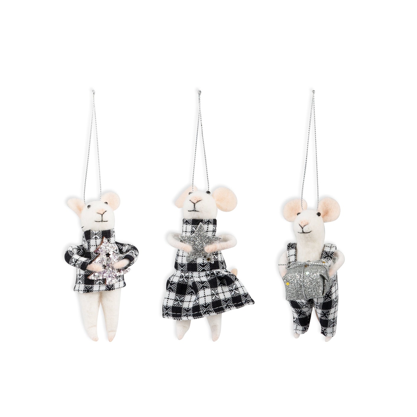 Mono Tartan Mice Trio Needle Felting Crafting Kit Cute Decorations Beginner Friendly