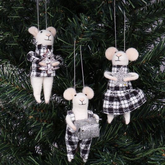 Mono Tartan Mice Trio Needle Felting Crafting Kit Cute Decorations Beginner Friendly