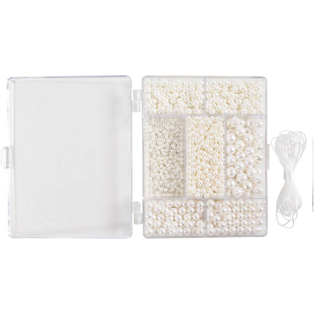 Mother - of - Pearl Bead Jewellery Mix - 850+ Wax Beads with Elastic for Necklaces & Bracelets - Home - Crafts