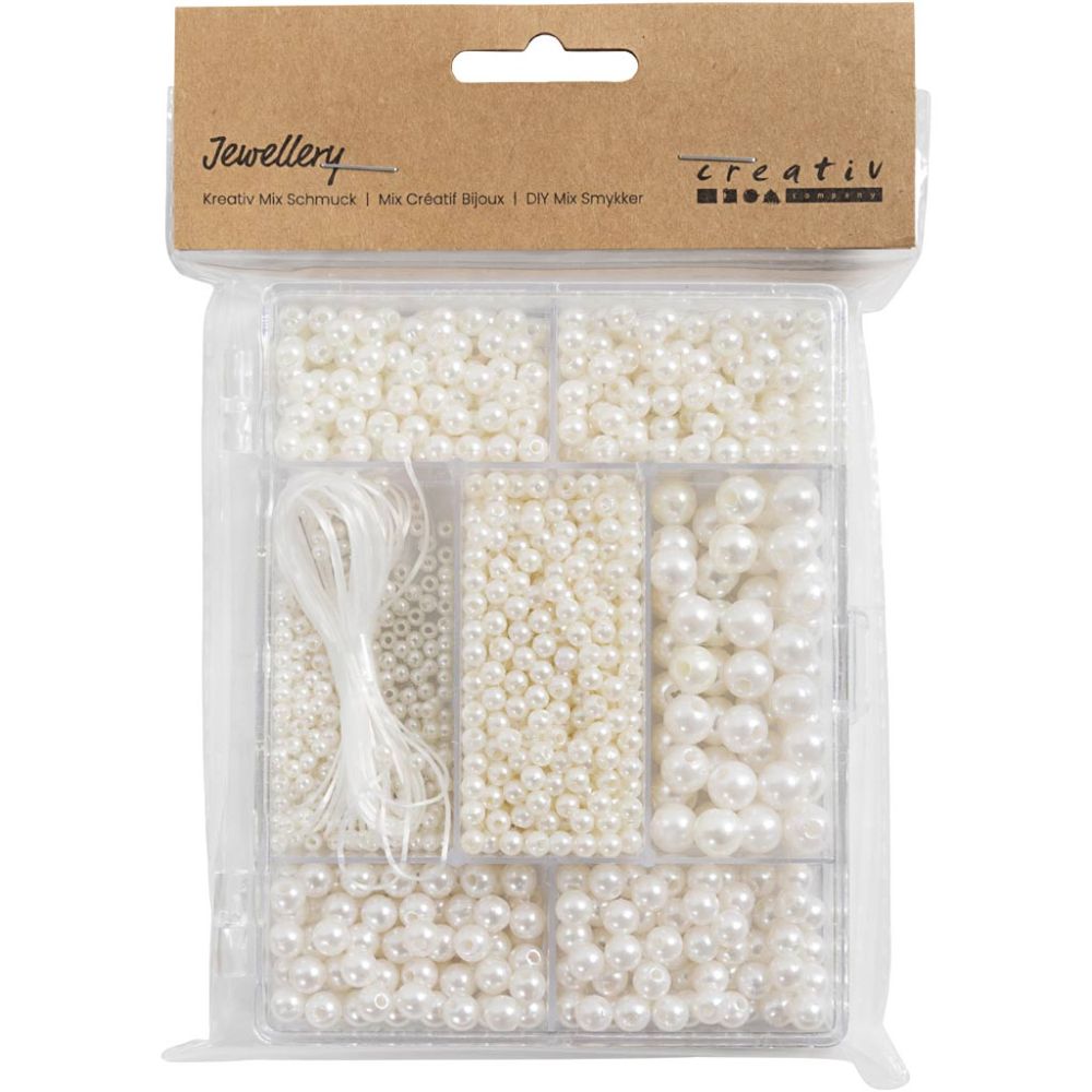 Mother - of - Pearl Bead Jewellery Mix - 850+ Wax Beads with Elastic for Necklaces & Bracelets - Home - Crafts