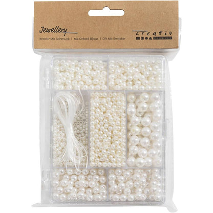 Mother - of - Pearl Bead Jewellery Mix - 850+ Wax Beads with Elastic for Necklaces & Bracelets - Home - Crafts